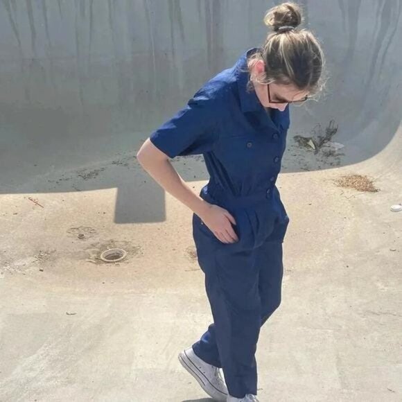 Vintage 1980s–90s Navy Blue Jumpsuit Romper – Laura & Jayme Elastic‑Waist One‑Pi - Picture 7 of 8